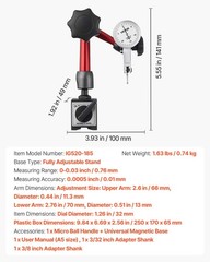 VEVOR Dial Test Indicator Universal Magnetic Base 0.0005 Accuracy 0-0.03 Range