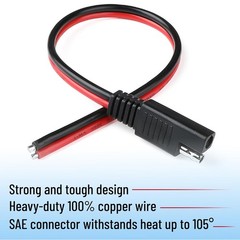 SAE Connector Cable, 12 Inch, 16 Pack, 14 AWG, 2 Pin Single Plug Quick Di