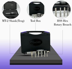MachEl MT2 Live Revolving Center & HSS Rotary Broach Hex Tool for Lathe CNC.
