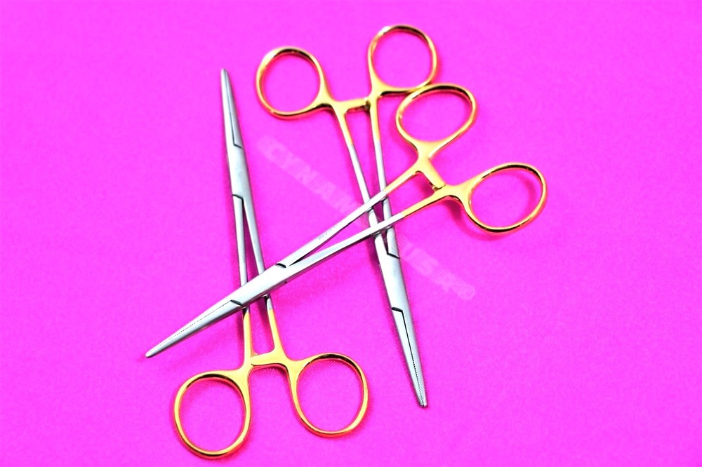 NEW 4 PREMIUM GOLD Kelly Hemostat Forceps 5.5″ STRAIGHT Surgical Stainless CE