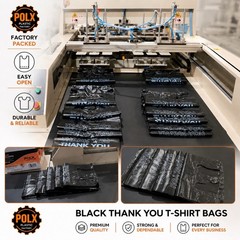 1000 Black Thank You T-Shirt Bags Easy Open HDPE Grocery Carryout 12x7x22 USA