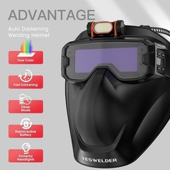 Auto Darkening Welding Goggles Kit with LED Light, True Color Lens 2 Arc Sensors