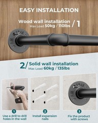 OROPY Industrial Pipe Clothes Rack Wall Mounted Set of 2, 38.4″, Black(38.4″)