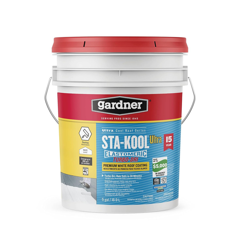 Gardner Gibson Sta Kool 15 Year Turbo Dri Roof Coating White 5 Gal RV Acrylic