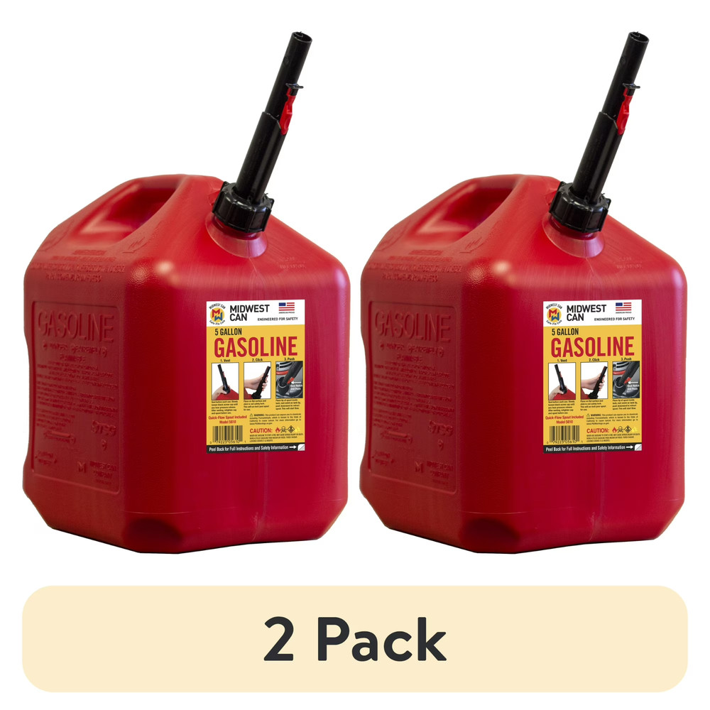 2 pack Midwest Can Company, 5 Gallon Capacity Gas Can with Flame Mitigation Devi