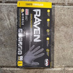 SAS Raven Black Nitrile Gloves Powder Free New 7mil Version (100 Gloves/Box)