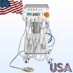 Dental Portable Mobile Cart Delivery Unit System 4Holes with Air Compressor US