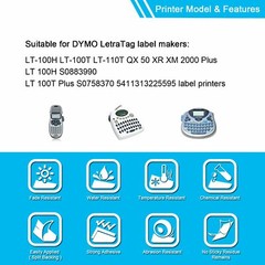 10PK Compatible Dymo LetraTag 16952 Clear Refill 12mm Plastic Label Tape LT-100H