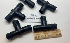 Lot of 5 THOGUS 3/4″ Barbed HDPE Tee Fittings (3/4″ x 3/4″ x 3/4″) – Black –