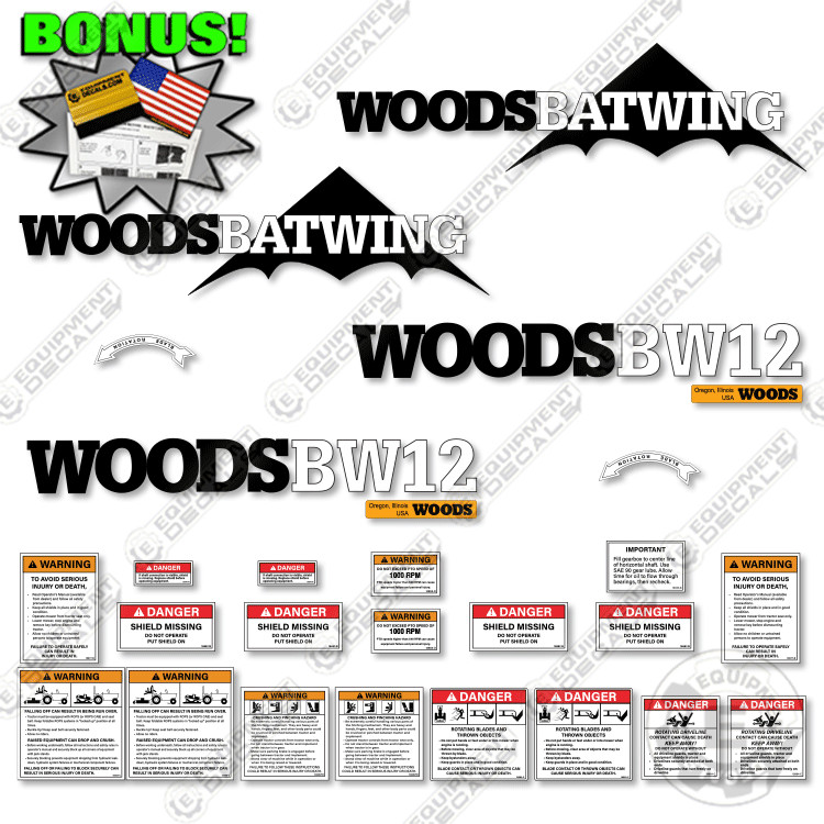 Fits Woods BW12 Decal Kit Rotary Cutter – 7 YEAR OUTDOOR 3M VINYL!