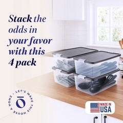 Homz 15 Qt Stackable Plastic Storage Container w/Snaplock Lid, Gray (4 Pack)