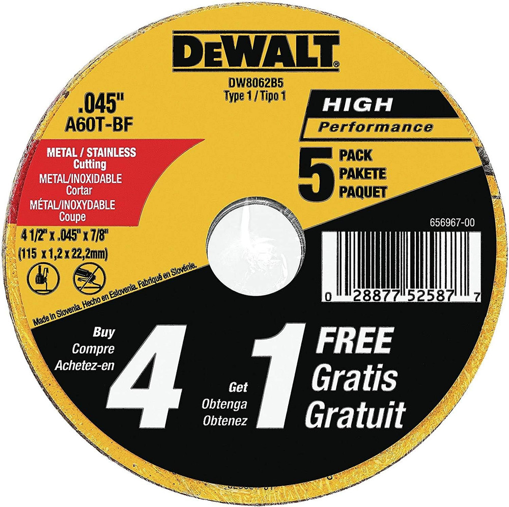 4-1/2 Inch Cut-Off Wheel, Angle Grinder Cutting Disc, General Purpose, 5-Pack (D