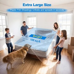 6 Pack Plastic Drop Cloths for Painting 9x12ft – Disposable Premium Plastic T…