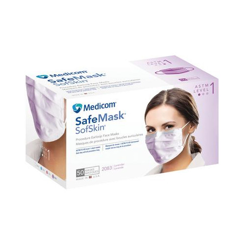 Medicom 2083 SafeMask Sofskin Earloop Face Masks ASTM 1 Lavender 50/Bx