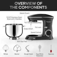 9.5 Qt Stand Mixer, 10-Speed Tilt-Head Food Mixer, Vezzio 660W Kitchen Electric