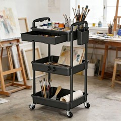 Sunally 3 Tier Rolling Cart Drawer Bathroom Storage Organizer 2 Lockable Wheels