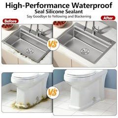 100% Waterproof Silicone Caulk for Kitchen & Bathroom, 10 oz Cartridge, 24 Pack,