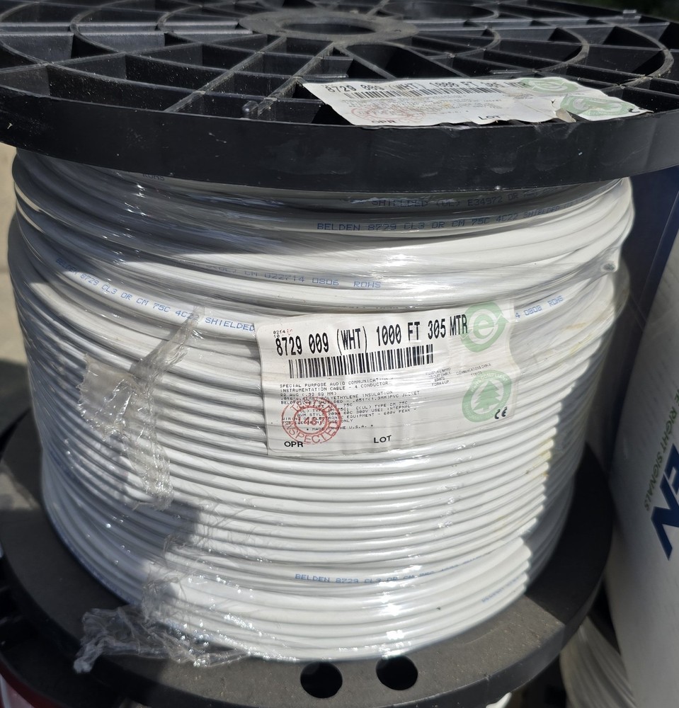 BELDEN 8729 White 4 Conductor 22 AWG Shielded Cable w/Ground 800 FT Spool 800′