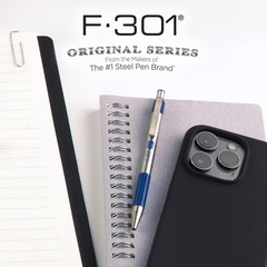 Zebra Pen F-301 Ballpoint Blue Ink Fine Point 0.7Mm Pen, Easy-Glide Ink, Stainle