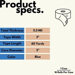 Blue Painters Tape 3″ x 60 Yards 5.5 Mil Premium Masking Packing Tape 16 Rolls