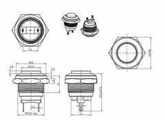 16mm 2 Pin Normally Closed Momentary NC Metal Push Button Switch 36V/2A