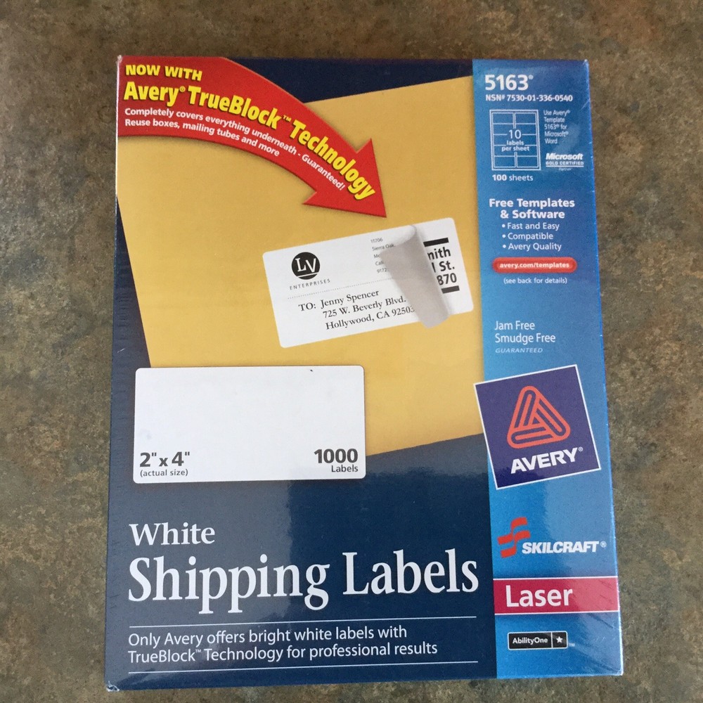 1000 Laser Print 5163 Address Label – 2″ X 4″, 10 labels/Sheet, 100 sheet/ Box