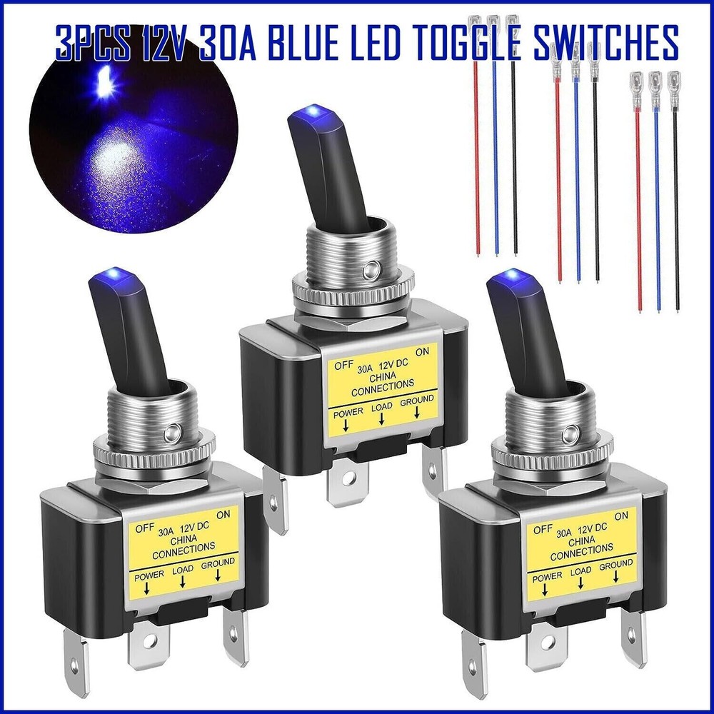 3Pcs LED Light 3Pin Rocker Toggle ON/OFF Switch 30A 12V Marine Car Boat ATV US