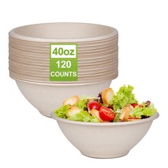 Large Paper Bowls, 40oz Compostable Bowls, 120 Pack Heavy Duty Disposable Bow…