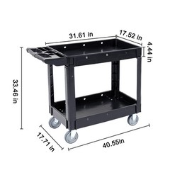 VEVOR 40 X 17 in Service Utility Cart 2-Shelf 550LBS Rolling Cart Swivel Wheels