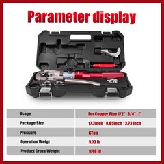 ROGVOC Propress Tool, Hydraulic Pipe Crimping Tool with 1/2, 3/4, 1 Inch Jaw