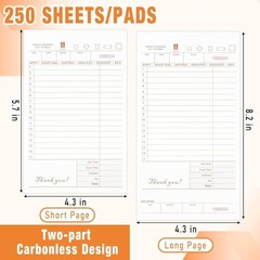 4 Pack (1000 Sheets) Guest Server Checks,2 Part Carbonless, Numbered,8.2″ X 4.3″