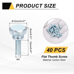 40Pcs M4x12mm Zinc Plated Flat Knurled Fully Threaded Thumb Screws