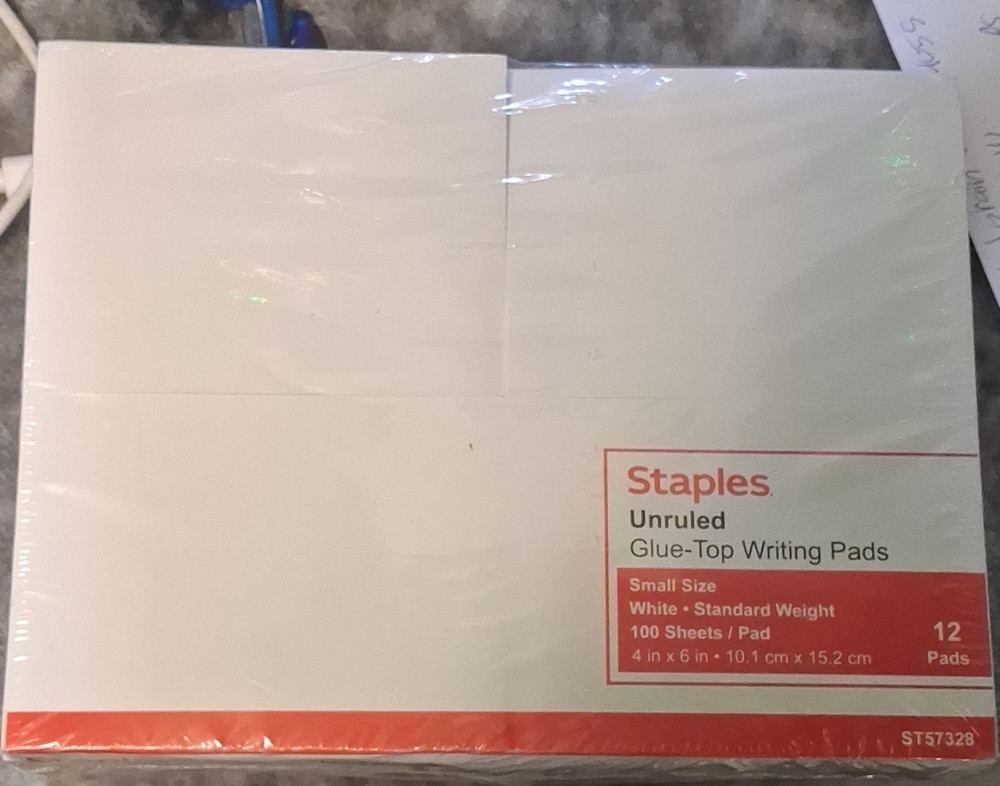 Staples Unruled Glue-Top Writing Pads 4×6 in White 12 Pads