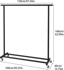 Adjustable Black Metal Rolling Garment Rack – Space-Saving, Portable, Heavy-Duty