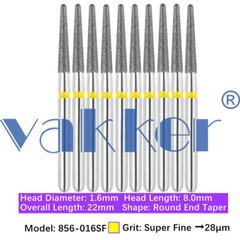 Vakker 10pc Dental Diamond Burs Round Long Round End Taper Diamond Bur