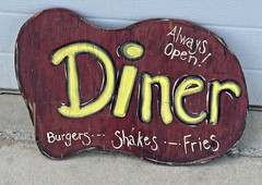 VTG Wood Sign Diner Always Open! Burgers, Shakes, Fries -Rustic, Painted, 20×14
