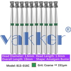 10pc Vakker Dental FG Diamond Burs for High Speed Inverted/ Double Inverted Cone