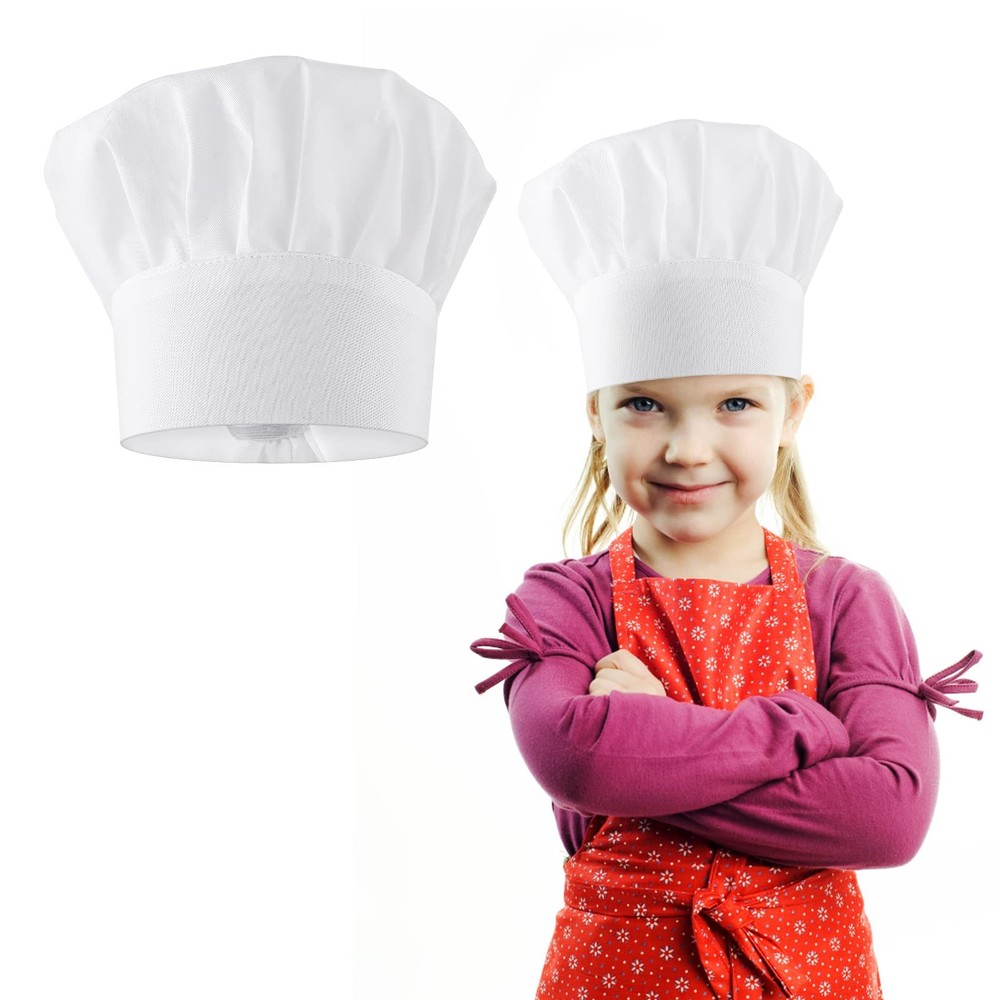 White Chef Hat Adjustable Elastic Kitchen Cooking Cap for Kids Adults