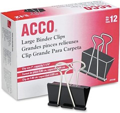 ACCO Brands Binder Clips, Large, 1 Box, 12 Clips/Box 1 Box(Pack of 1), Black