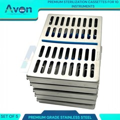 SET OF 5 DENTAL AUTOCLAVE STERILIZATION CASSETTE RACK BOX TRAY FOR 10 INSTRUMENT