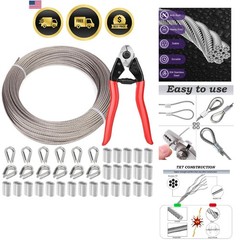 1/8 Inch Stainless Steel Cable 100FT – 7×7 Strand Aircraft Wire Rope with Loo…