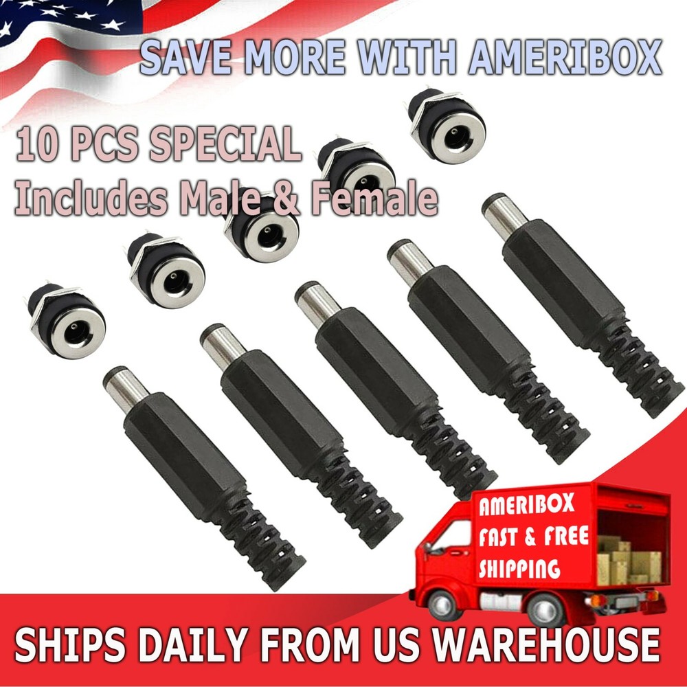 10 PCS MALE BARREL JACK PLUG FEMALE SOCKET PANEL MOUNT DC 12V POWER CONNECTORS
