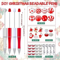Fuutreo 12 Set 126 Pcs Christmas Beadable Pens Kit Silicone Plastic Wooden Be…