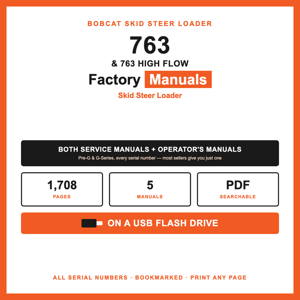 Bobcat 763 & 763 High Flow Skid Steer Service & Operator’s Manual Set USB