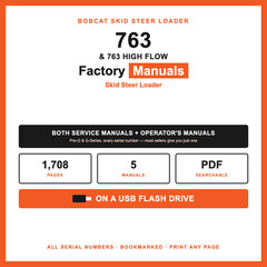 Bobcat 763 & 763 High Flow Skid Steer Service & Operator’s Manual Set USB