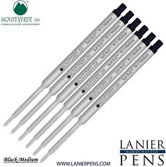 6 Pack- Monteverde W13 Soft Roll Ballpoint Refill Black Medium Tip 0.7mm
