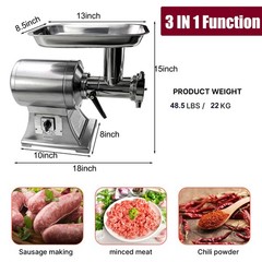 1.5HP Commercial Electric Meat Grinder 1100W Stainless Steel 550lbs/h Heavy Duty
