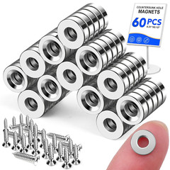 60 Pack Small Magnets Rare Earth Magnets with Countersunk Hole Matching Screw…