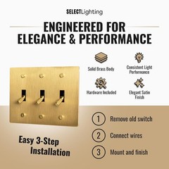 Solid Brass 3-Gang Toggle Switch – Satin Brass Finish