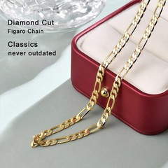 6mm Gold Figaro Link Chain Necklace for Men ＆ Women，14K Gold Chain